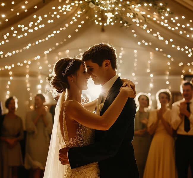 Hochzeitspaar steht auf der Tanzfläche